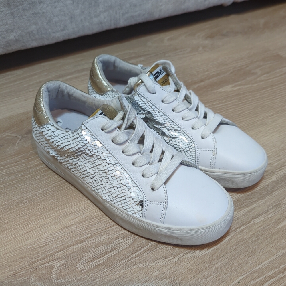 Meline women's Distressed Sequence Leather sneakers MADE IN ITALY US7.5 EU38